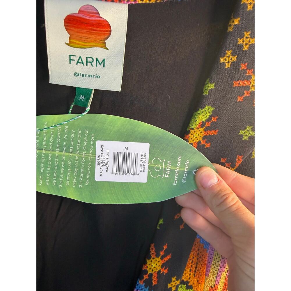 Farm Rio Macaw Island Maxi Dress Green Tropical Print Sleeveless Size Medium M - Picture 3 of 6